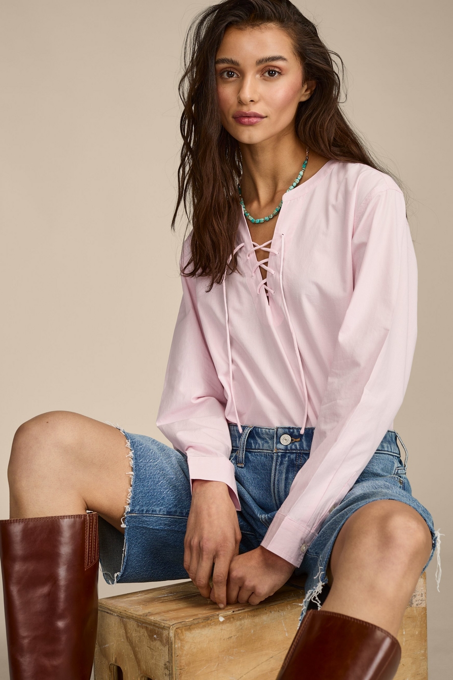 lace up poplin shirt